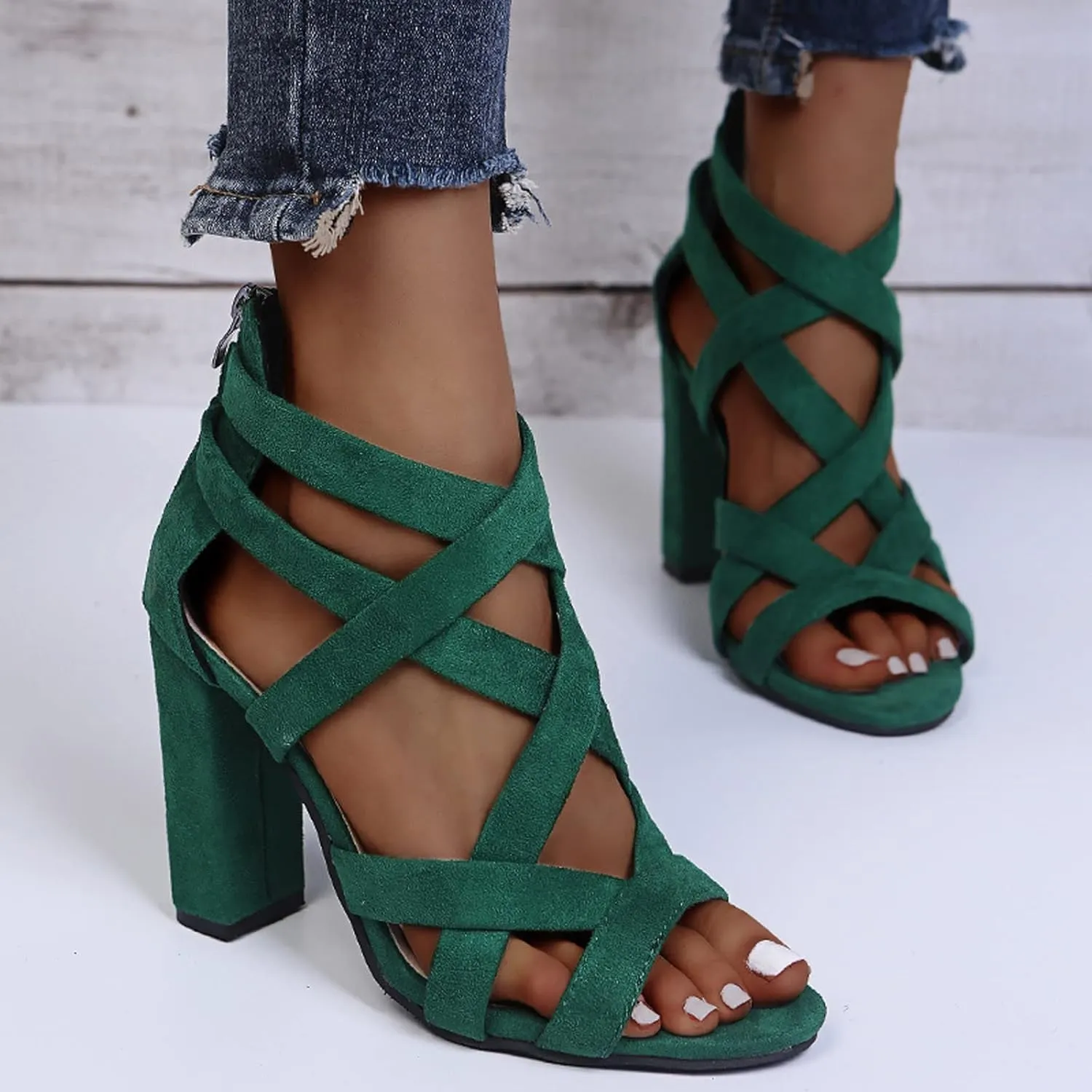 Sandals Zipper Breathable Fashion Heels Toe Casual Women Open Women's high Heels Shoes for Women Close Toe