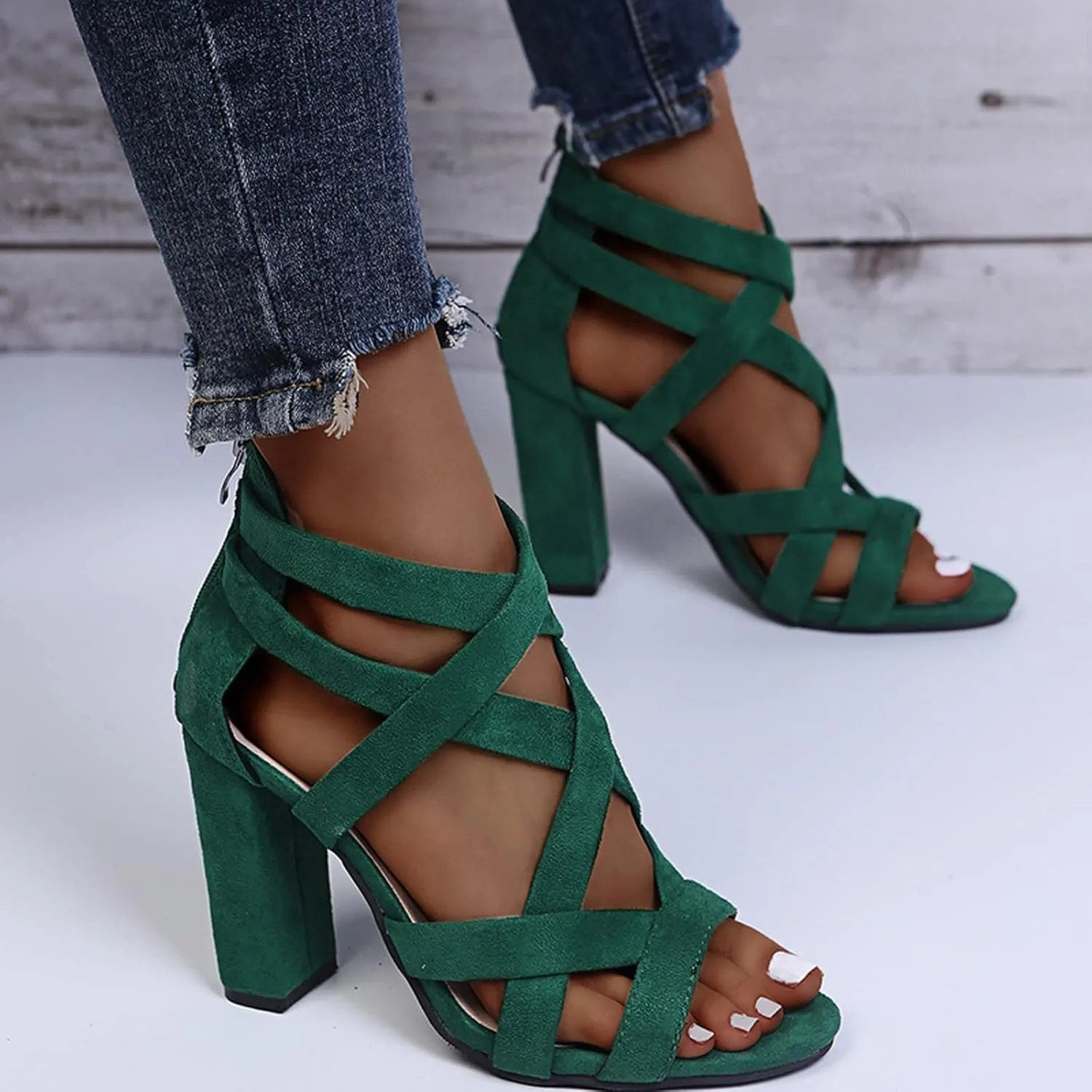 Sandals Zipper Breathable Fashion Heels Toe Casual Women Open Women's high Heels Shoes for Women Close Toe