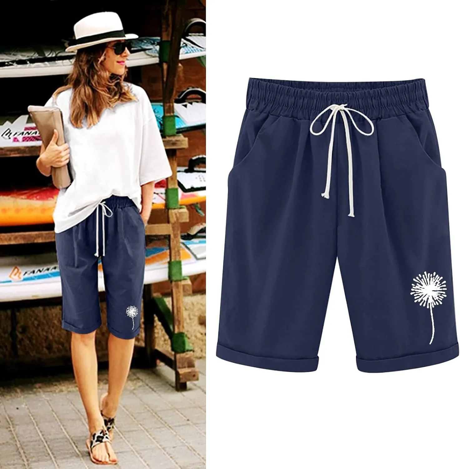 sdbrld Bermuda Shorts for Women,Womens Bermuda Shorts Fashion Summer Drawstring Shorts High Waisted Cotton Athletic Shorts