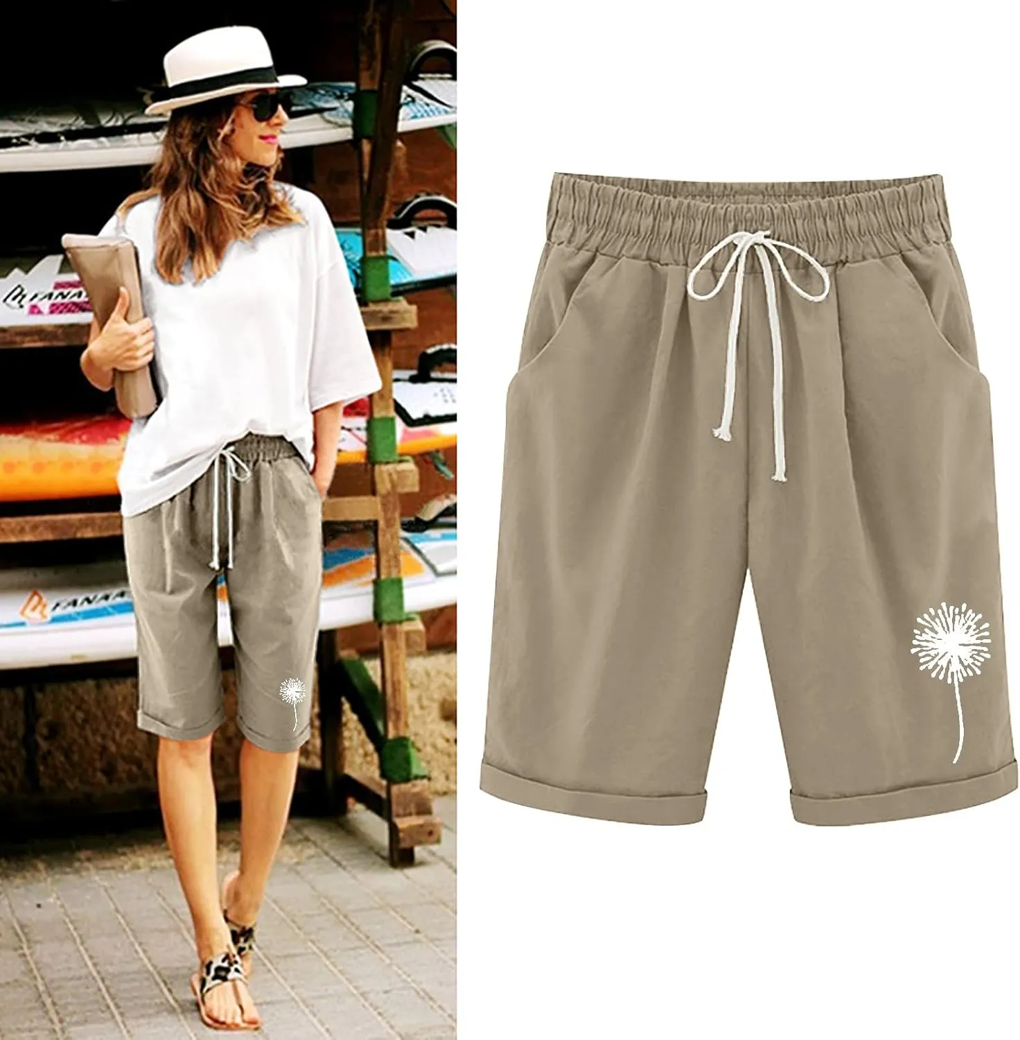 sdbrld Bermuda Shorts for Women,Womens Bermuda Shorts Fashion Summer Drawstring Shorts High Waisted Cotton Athletic Shorts