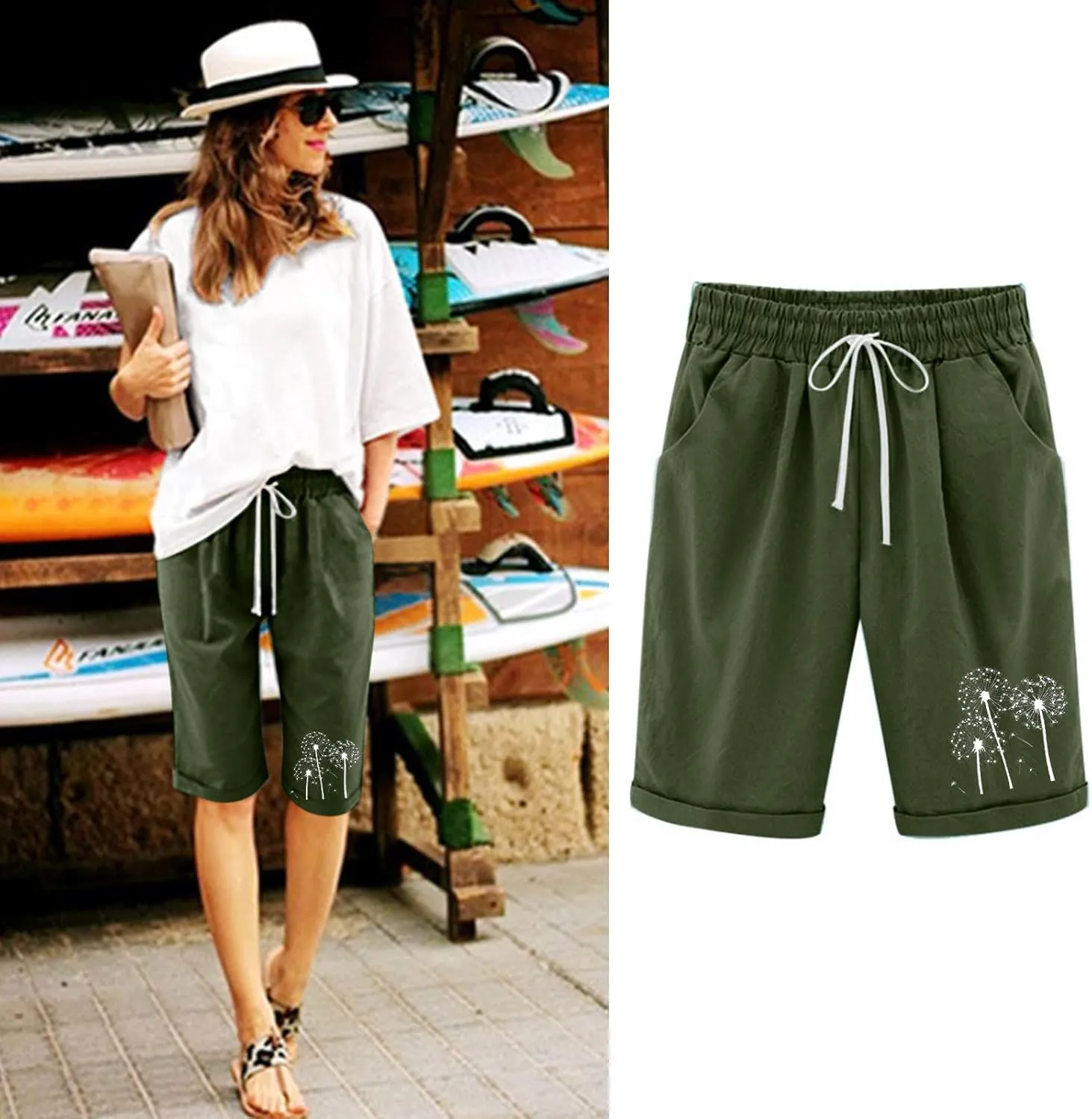 sdbrld Bermuda Shorts for Women,Womens Bermuda Shorts Fashion Summer Drawstring Shorts High Waisted Cotton Athletic Shorts