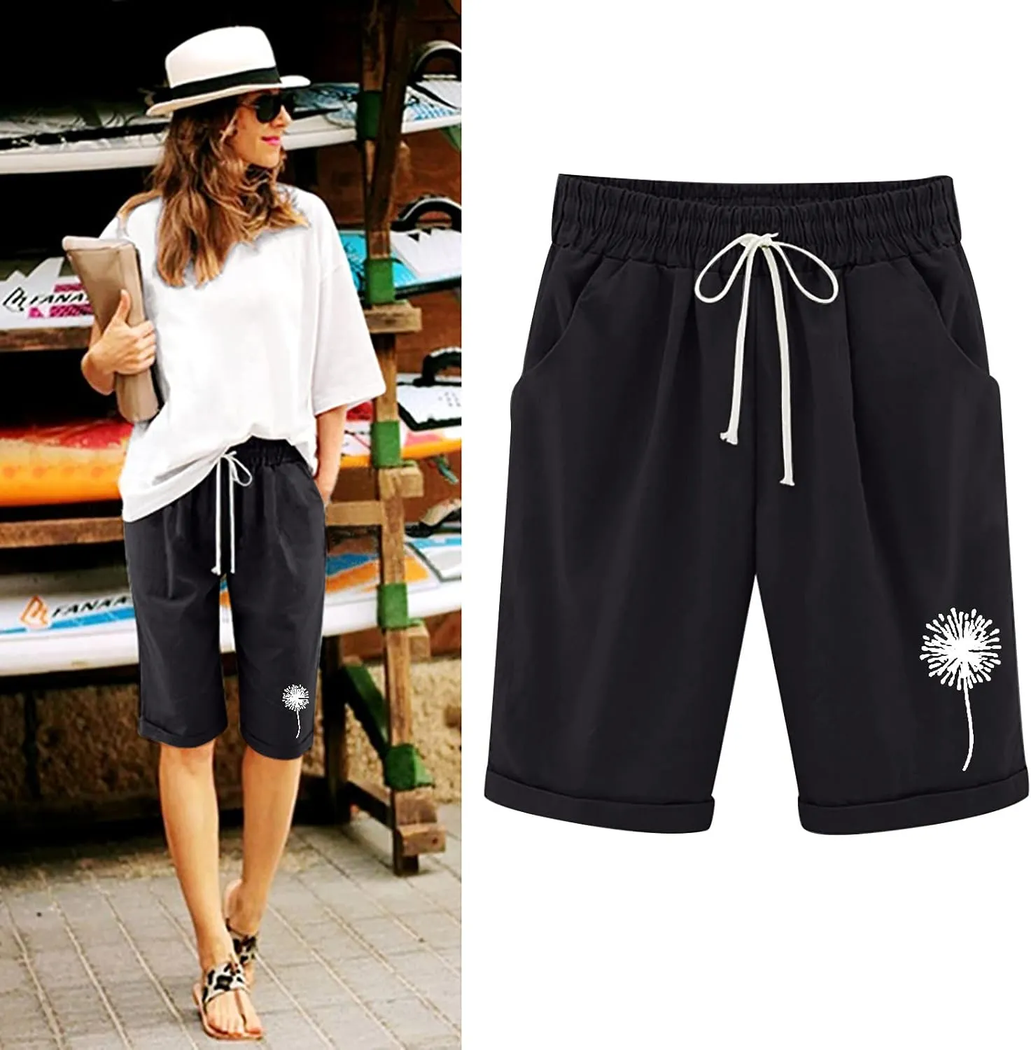 sdbrld Bermuda Shorts for Women,Womens Bermuda Shorts Fashion Summer Drawstring Shorts High Waisted Cotton Athletic Shorts