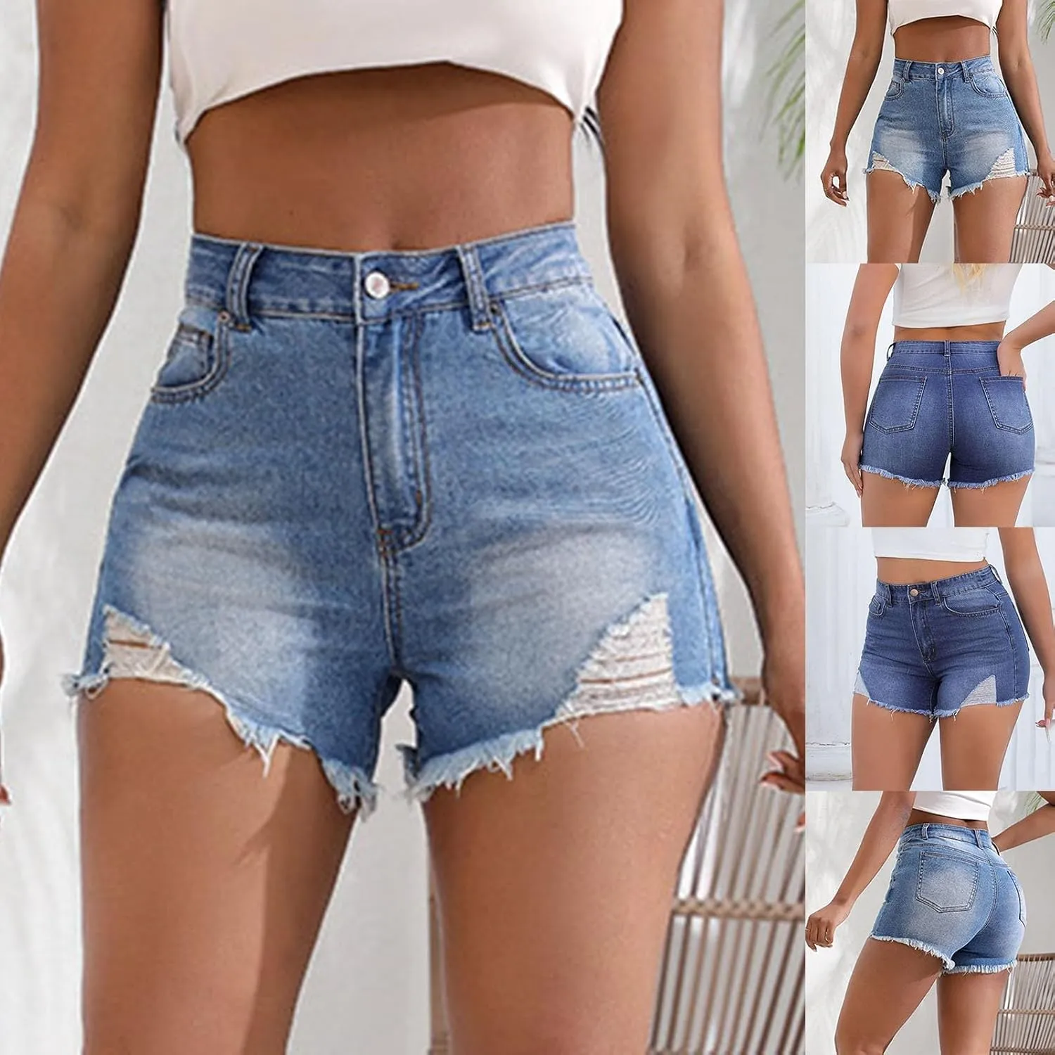 sdbrld Jean Shorts Womens,Womens Denim Shorts Trendy High Waisted Skinny Ripped Jean Shorts Slim Fit Distressed Y2K Pants
