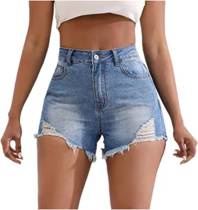 sdbrld Jean Shorts Womens,Womens Denim Shorts Trendy High Waisted Skinny Ripped Jean Shorts Slim Fit Distressed Y2K Pants