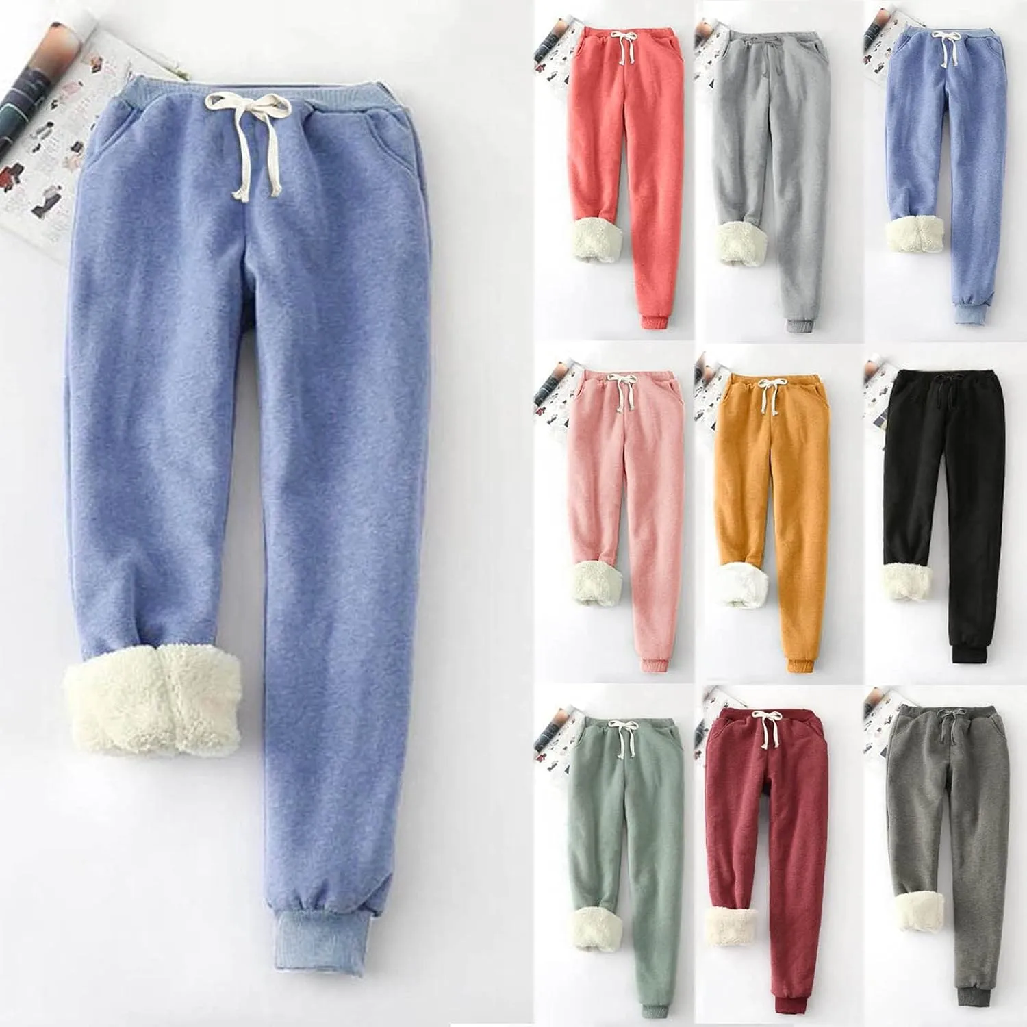 sdbrld Womens Fleece Lined Leggings,Womens Sweatpants Fleece Sherpa Lined Sweatpants with Pockets Winter Thermal Warm Joggers