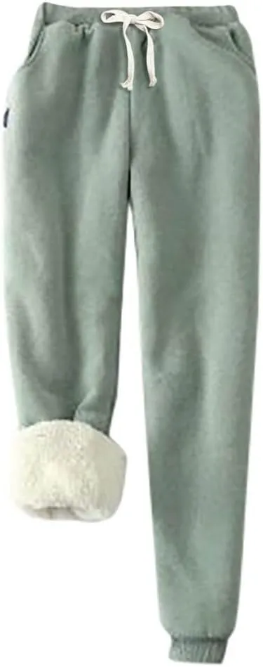 sdbrld Womens Fleece Lined Leggings,Womens Sweatpants Fleece Sherpa Lined Sweatpants with Pockets Winter Thermal Warm Joggers