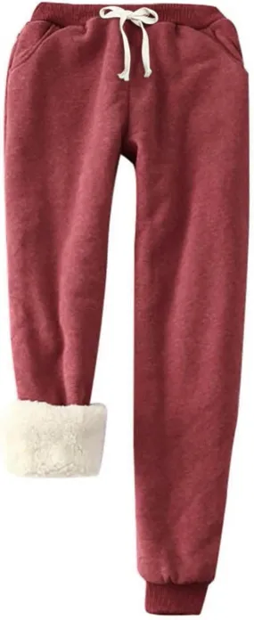 sdbrld Womens Fleece Lined Leggings,Womens Sweatpants Fleece Sherpa Lined Sweatpants with Pockets Winter Thermal Warm Joggers