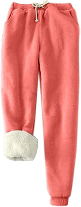 sdbrld Womens Sweatpants Fleece Sherpa Lined Joggers Thermal Leggings Womens Winter Warm Athletic Active Pants with Pockets