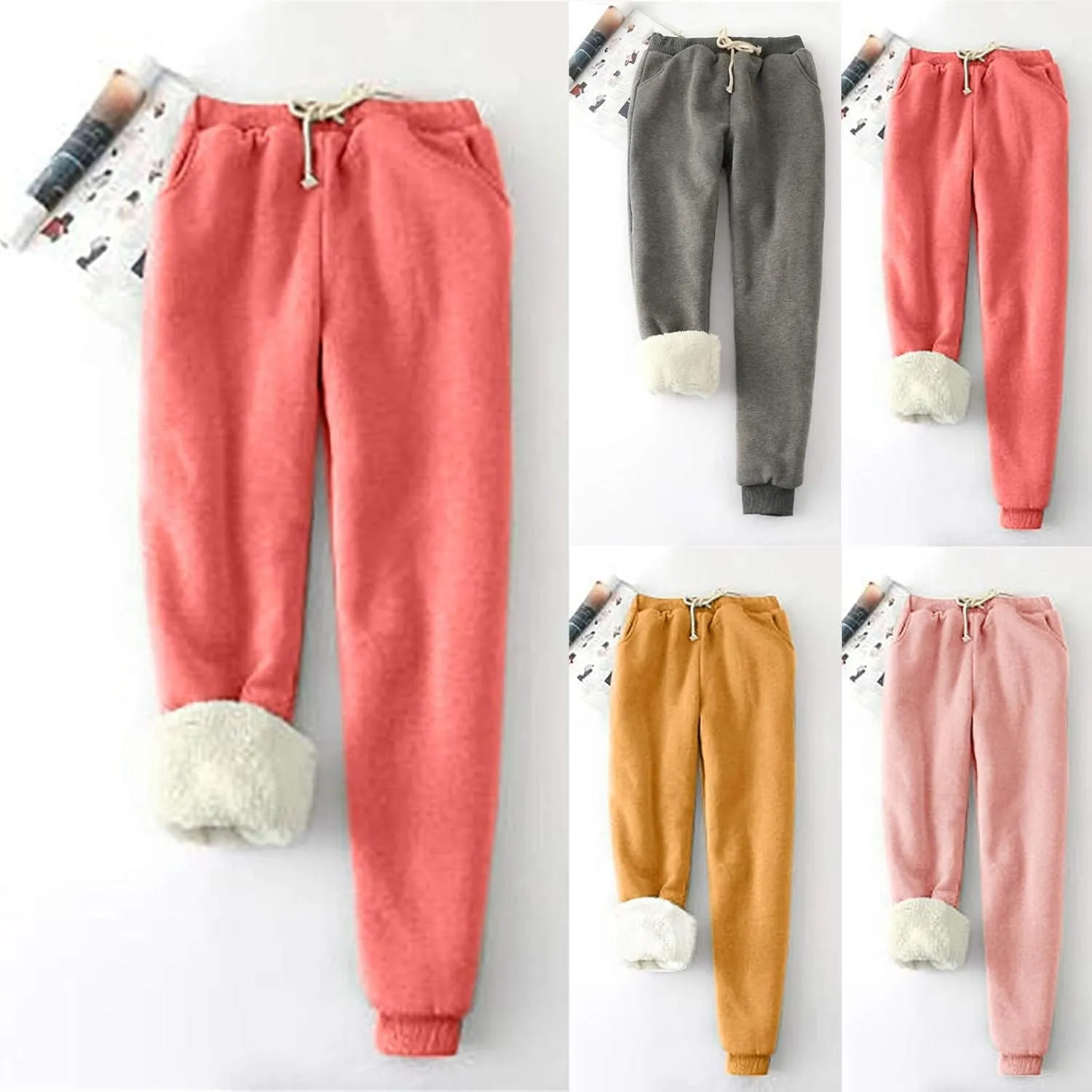 sdbrld Womens Sweatpants Fleece Sherpa Lined Joggers Thermal Leggings Womens Winter Warm Athletic Active Pants with Pockets