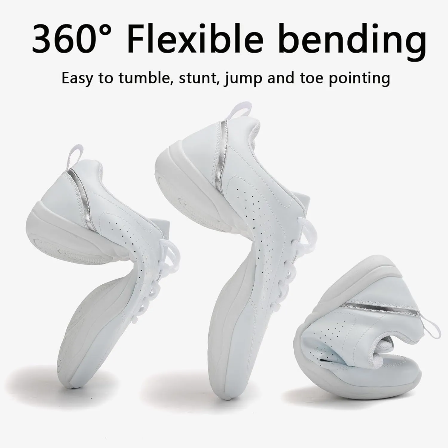 SECHRITE Girls White Cheerleading Cheer Shoes Womens Dance Sneakers Athletic Training Tennis Breathable Competition Walking Shoes