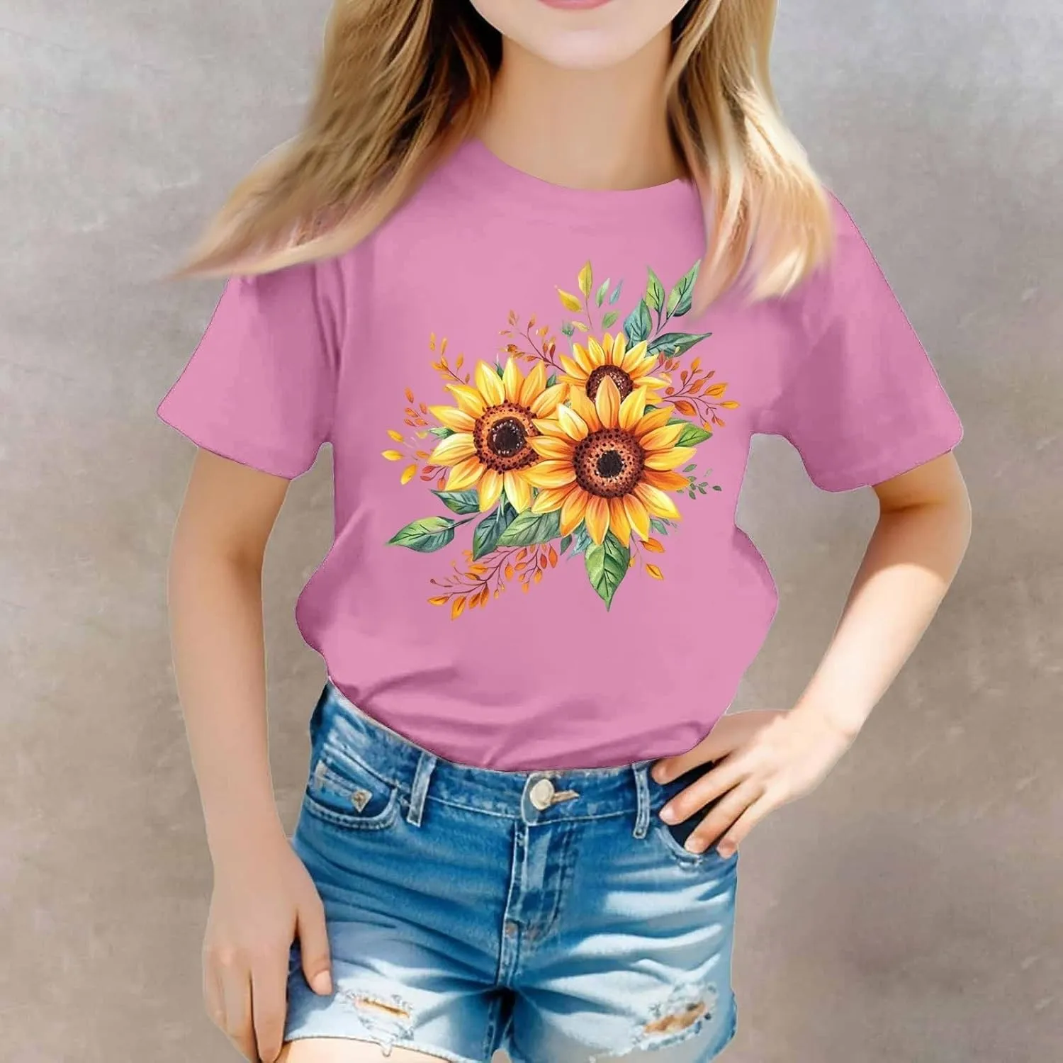 sfdgfhyf Girls Short Sets Sleeve T Shirts A Casual Solid ColorKids Crewneck T-Shirts Summer Tops Basic Tees