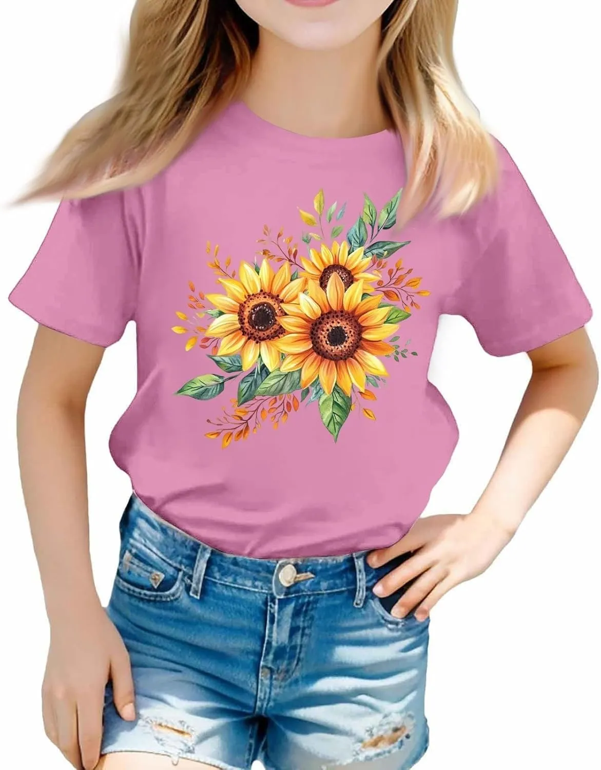 sfdgfhyf Girls Short Sets Sleeve T Shirts A Casual Solid ColorKids Crewneck T-Shirts Summer Tops Basic Tees