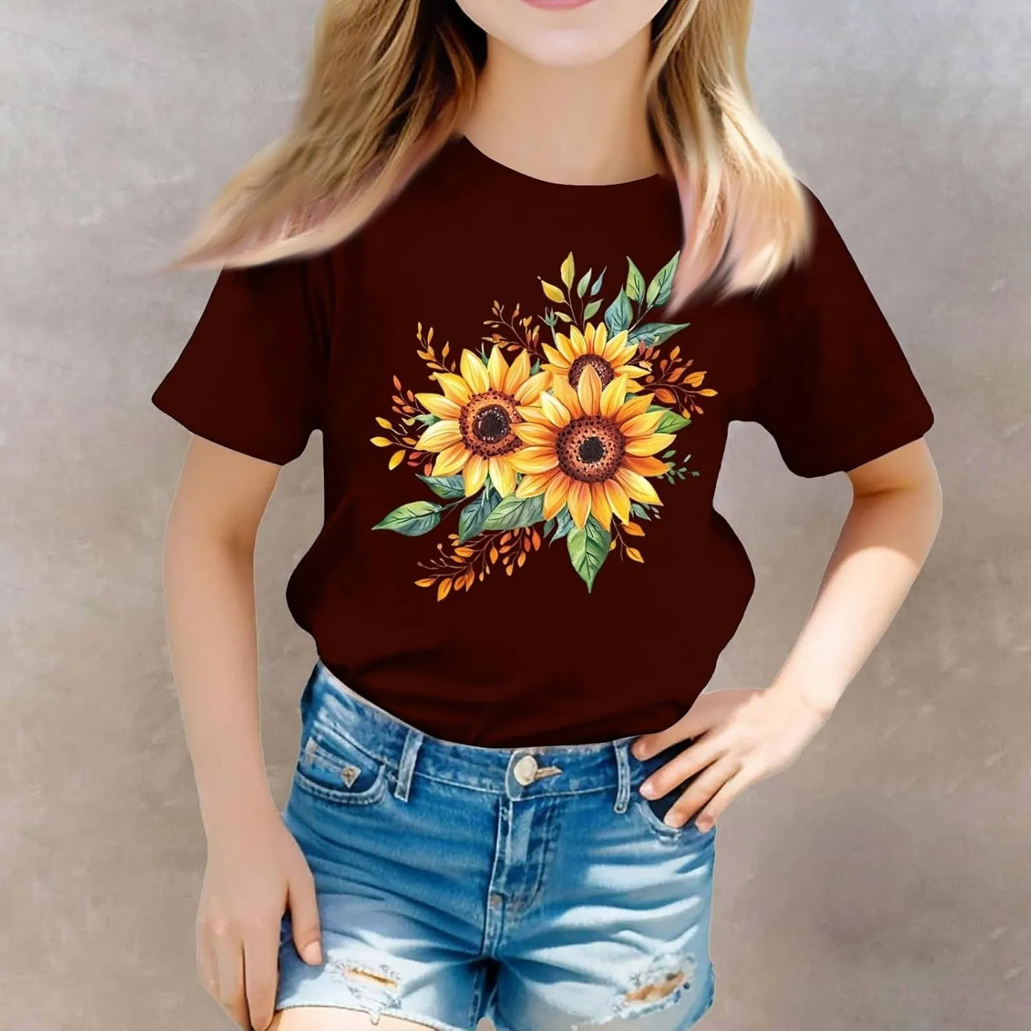 sfdgfhyf Girls Short Sets Sleeve T Shirts A Casual Solid ColorKids Crewneck T-Shirts Summer Tops Basic Tees