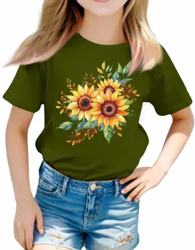 sfdgfhyf Girls Short Sets Sleeve T Shirts A Casual Solid ColorKids Crewneck T-Shirts Summer Tops Basic Tees