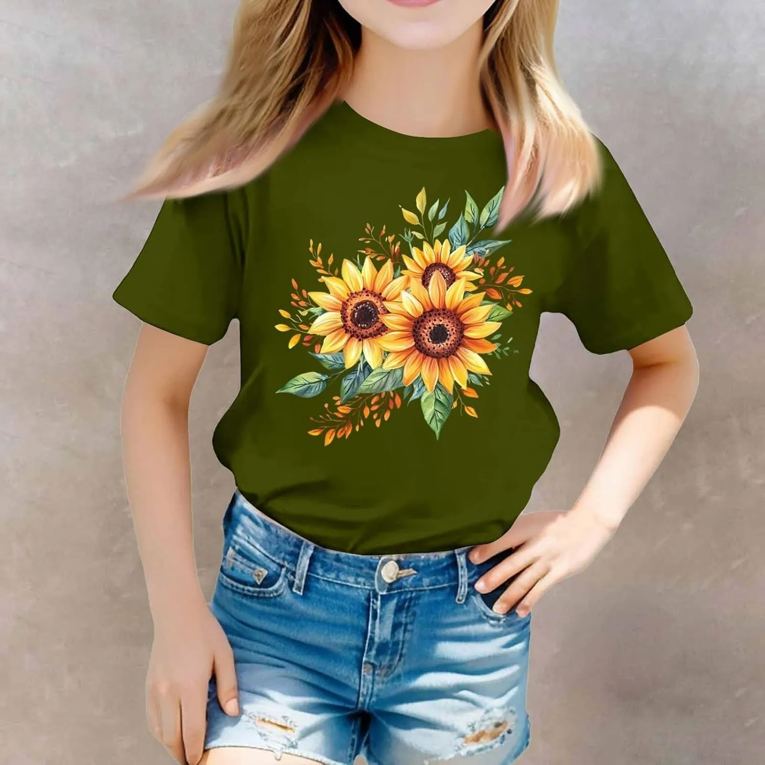 sfdgfhyf Girls Short Sets Sleeve T Shirts A Casual Solid ColorKids Crewneck T-Shirts Summer Tops Basic Tees