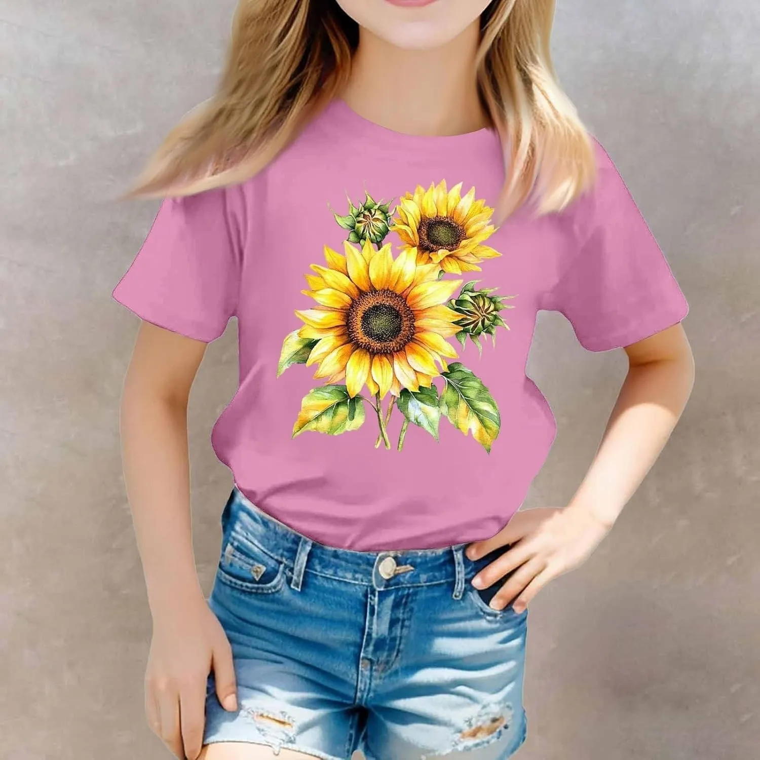 sfdgfhyf Girls Short Sets Sleeve T Shirts A Casual Solid ColorKids Crewneck T-Shirts Summer Tops Toddler Girl