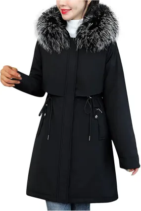 SHAOBGE Womens Long Down Coat Women's Warm Winter Coat Thicken Cotton Artificial -Grass Trimmed Womens Lightweight