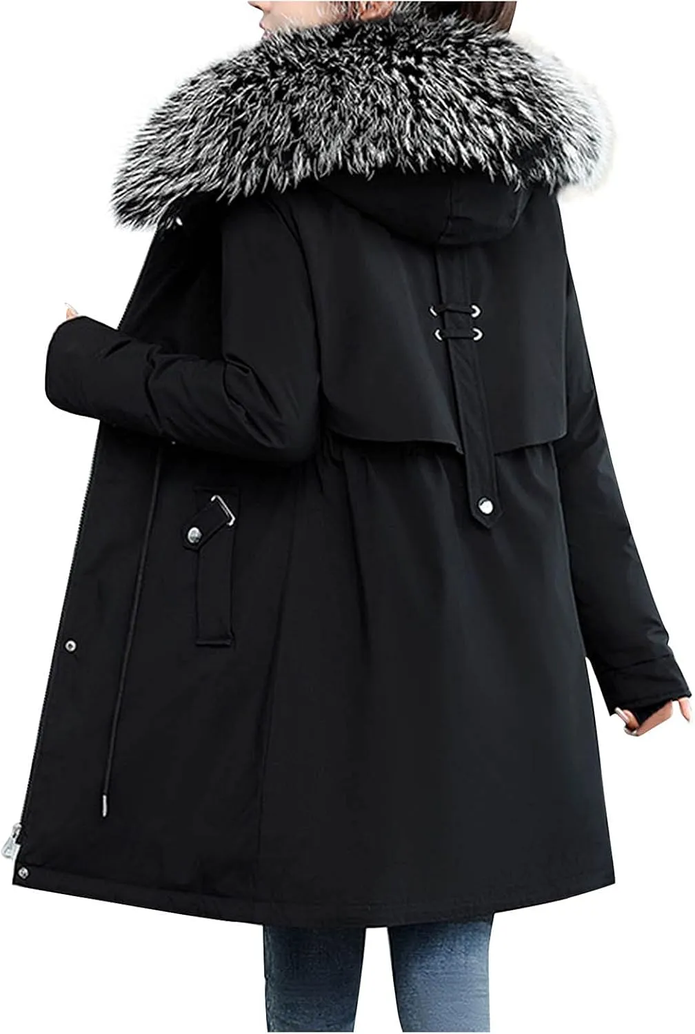 SHAOBGE Womens Long Down Coat Women's Warm Winter Coat Thicken Cotton Artificial -Grass Trimmed Womens Lightweight