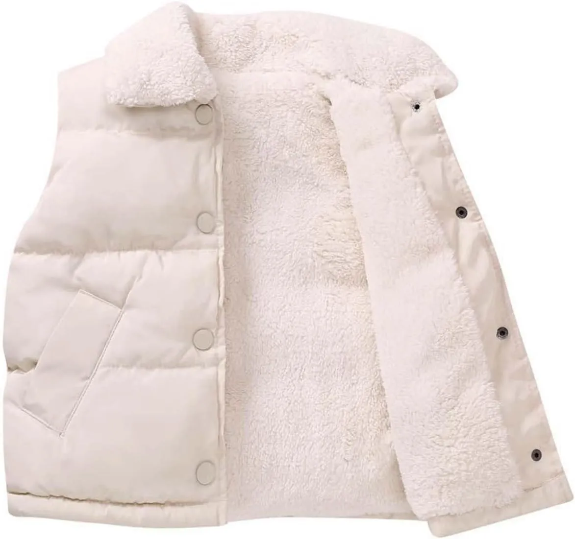 Sherpa Vest for Children Boys Girls Fleece Lined Stand Collar Jacket Warm Thickened Winter Outerwear with Pockets