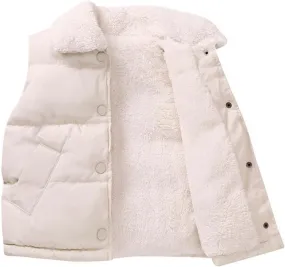 Sherpa Vest for Children Boys Girls Fleece Lined Stand Collar Jacket Warm Thickened Winter Outerwear with Pockets