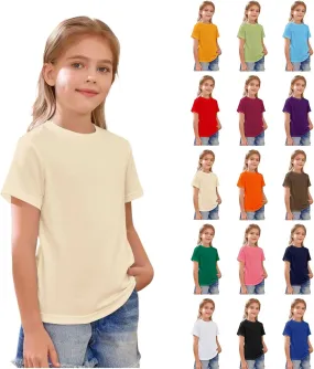 Short Sleeve Shirts for Kids Girls Summer Casual Basic Crew Neck Tees Blouse Girls Loose Fit Solid Soft Tshirts Tops