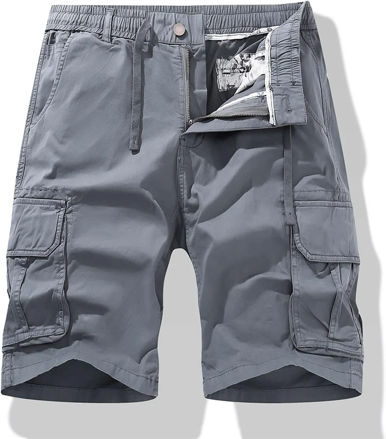 Shorts Men Athletic Men's Solid Cotton Flat Front Cargo Shorts Hiking Shorts Work Shorts Drawtring with Multi-Pocket