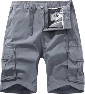 Shorts Men Athletic Men's Solid Cotton Flat Front Cargo Shorts Hiking Shorts Work Shorts Drawtring with Multi-Pocket