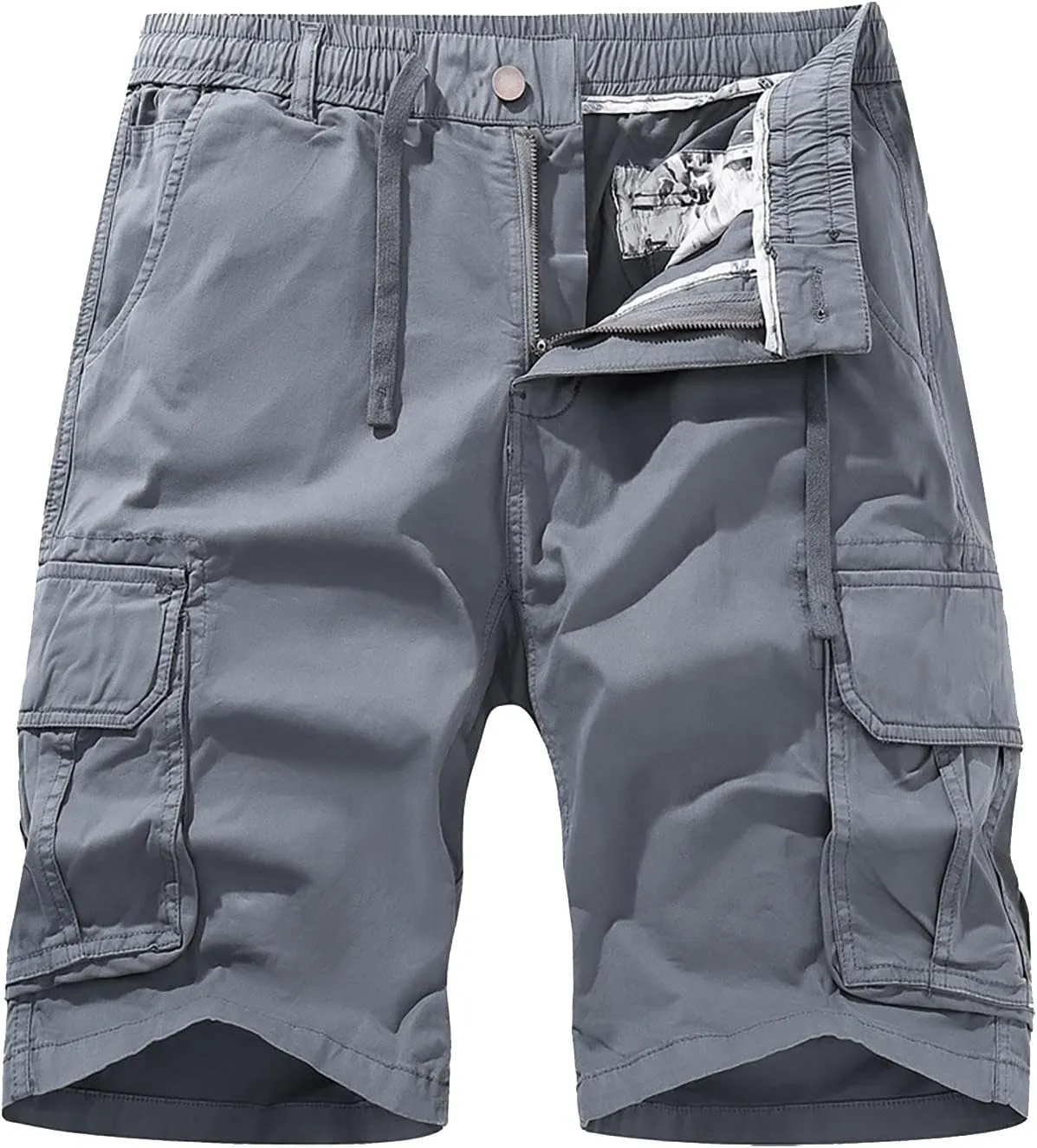 Shorts Men Athletic Men's Solid Cotton Flat Front Cargo Shorts Hiking Shorts Work Shorts Drawtring with Multi-Pocket