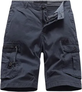 Shorts Men Cargo Men's Cotton Flat Shorts Classic-Fit Golf Shorts Casual Hiking Cargo Shorts with Zipper Pockets