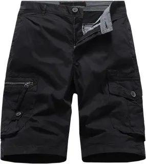Shorts Men Cargo Men's Cotton Flat Shorts Classic-Fit Golf Shorts Casual Hiking Cargo Shorts with Zipper Pockets