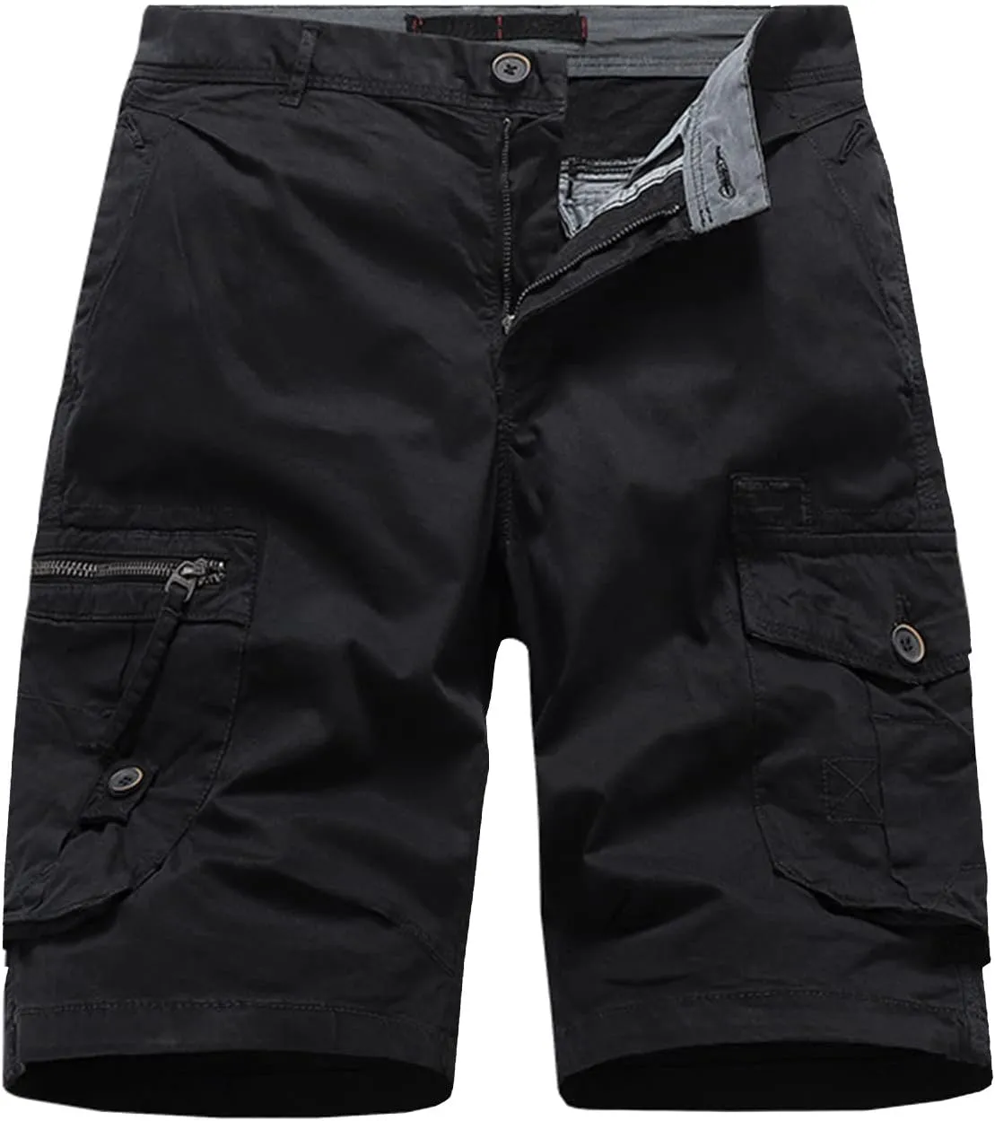 Shorts Men Cargo Men's Cotton Flat Shorts Classic-Fit Golf Shorts Casual Hiking Cargo Shorts with Zipper Pockets