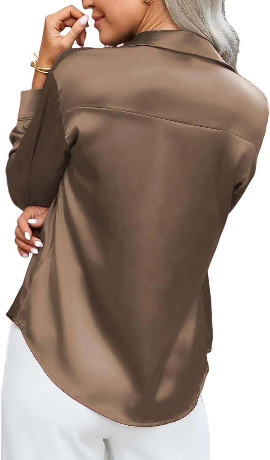 Silk Blouse for Women Satin Silk Button Down Shirt V Neck Long Sleeve Shirts Elegant Dressy Business Work Office Tops