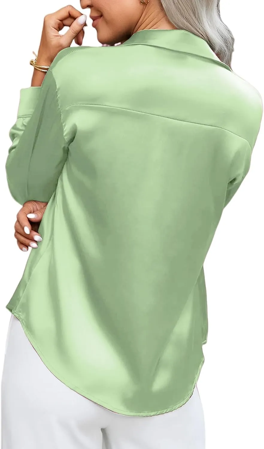 Silk Blouse for Women Satin Silk Button Down Shirt V Neck Long Sleeve Shirts Elegant Dressy Business Work Office Tops