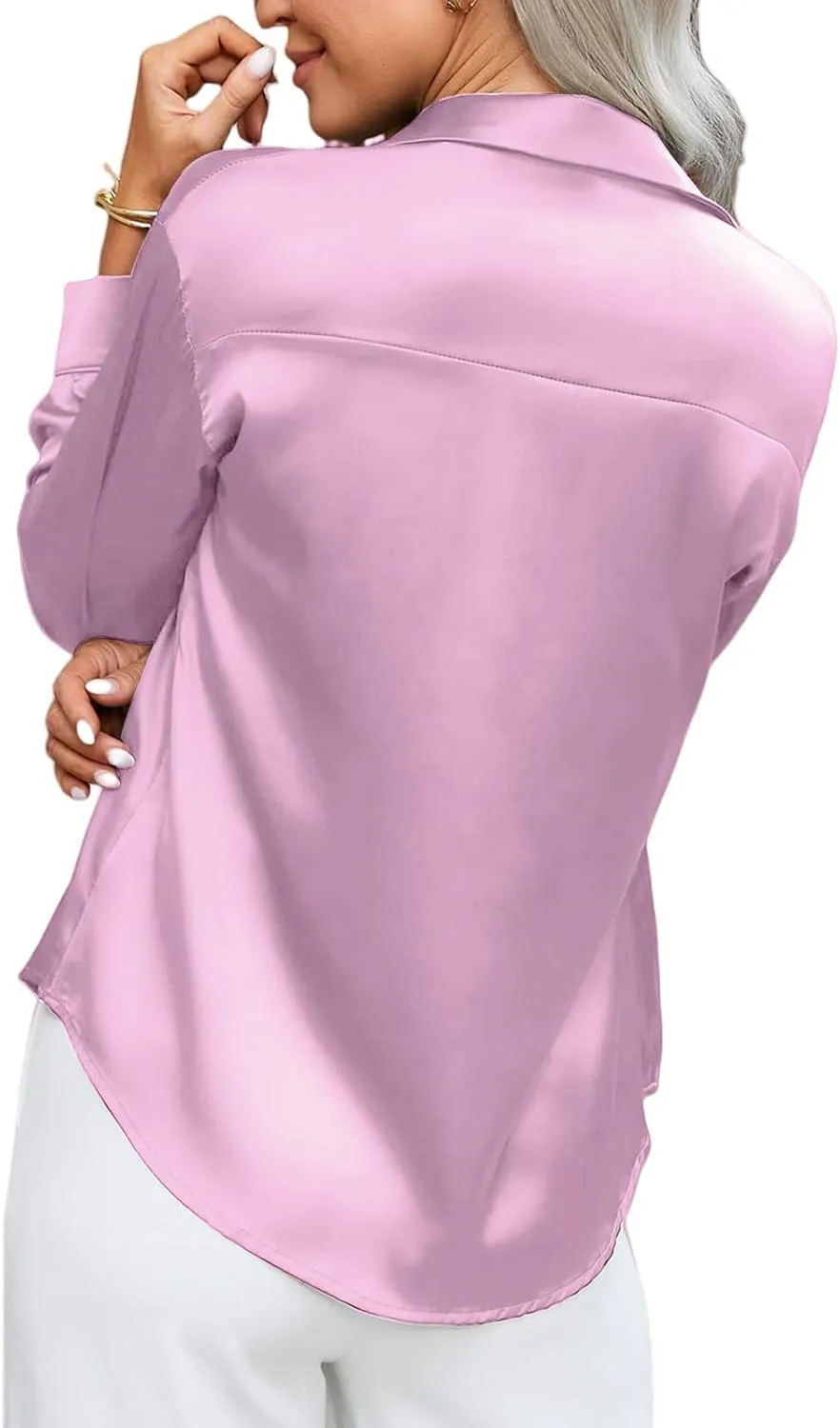 Silk Blouse for Women Satin Silk Button Down Shirt V Neck Long Sleeve Shirts Elegant Dressy Business Work Office Tops