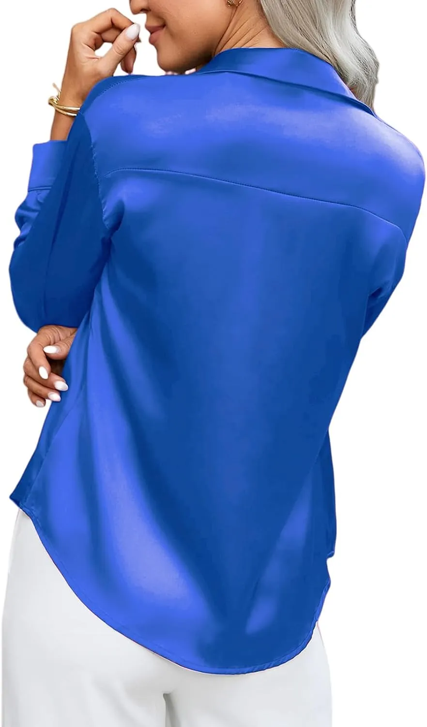 Silk Blouse for Women Satin Silk Button Down Shirt V Neck Long Sleeve Shirts Elegant Dressy Business Work Office Tops