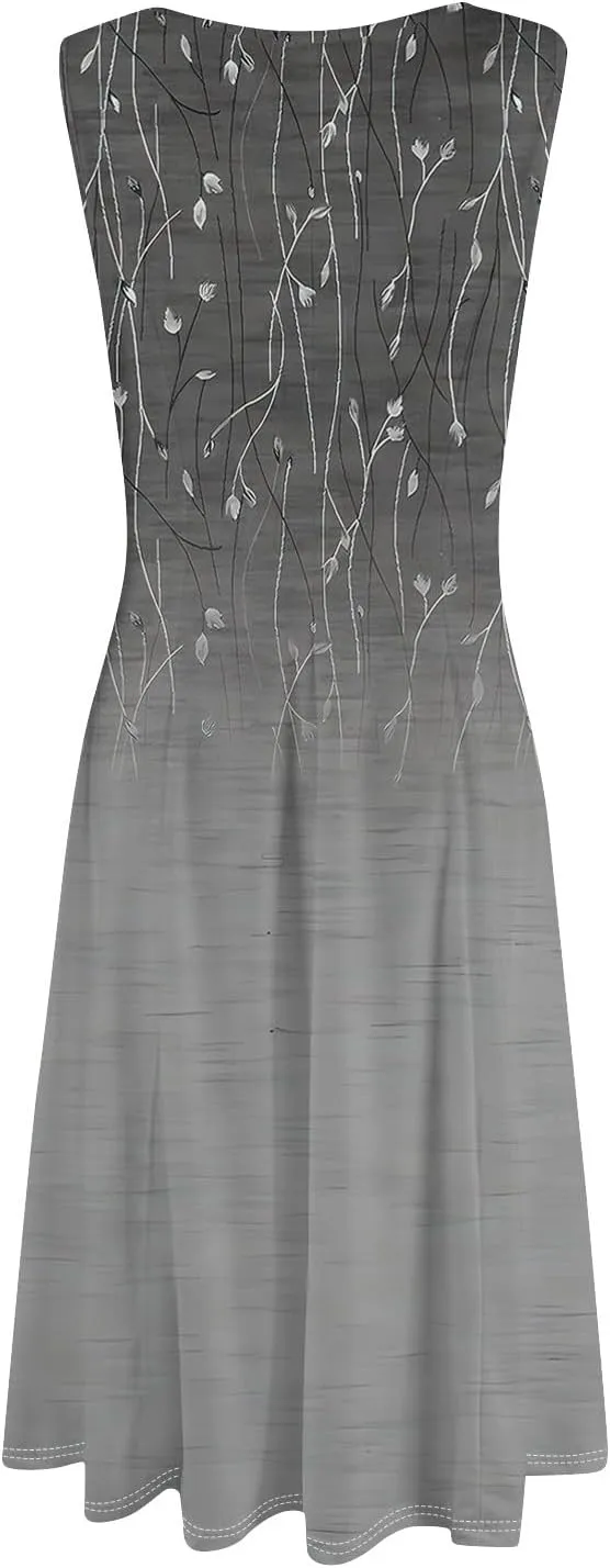 Sleeveless Tunic Sundress Womens Summer Party Print Comfort Dress for Women