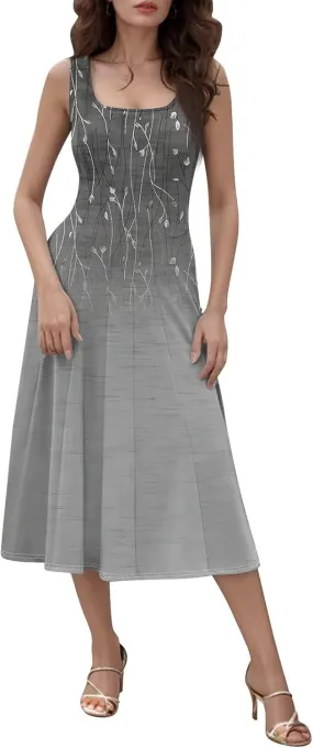 Sleeveless Tunic Sundress Womens Summer Party Print Comfort Dress for Women