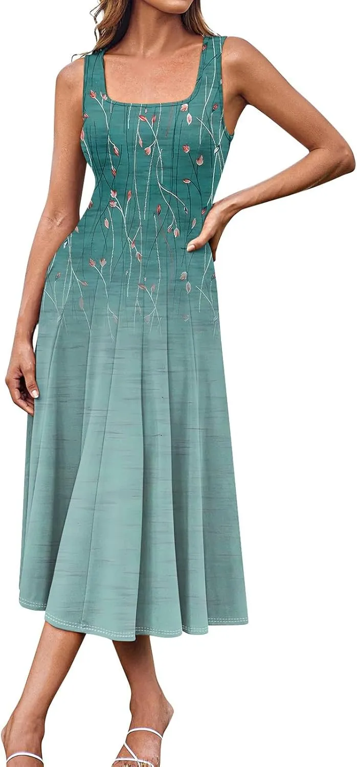 Sleeveless Tunic Sundress Womens Summer Party Print Comfort Dress for Women