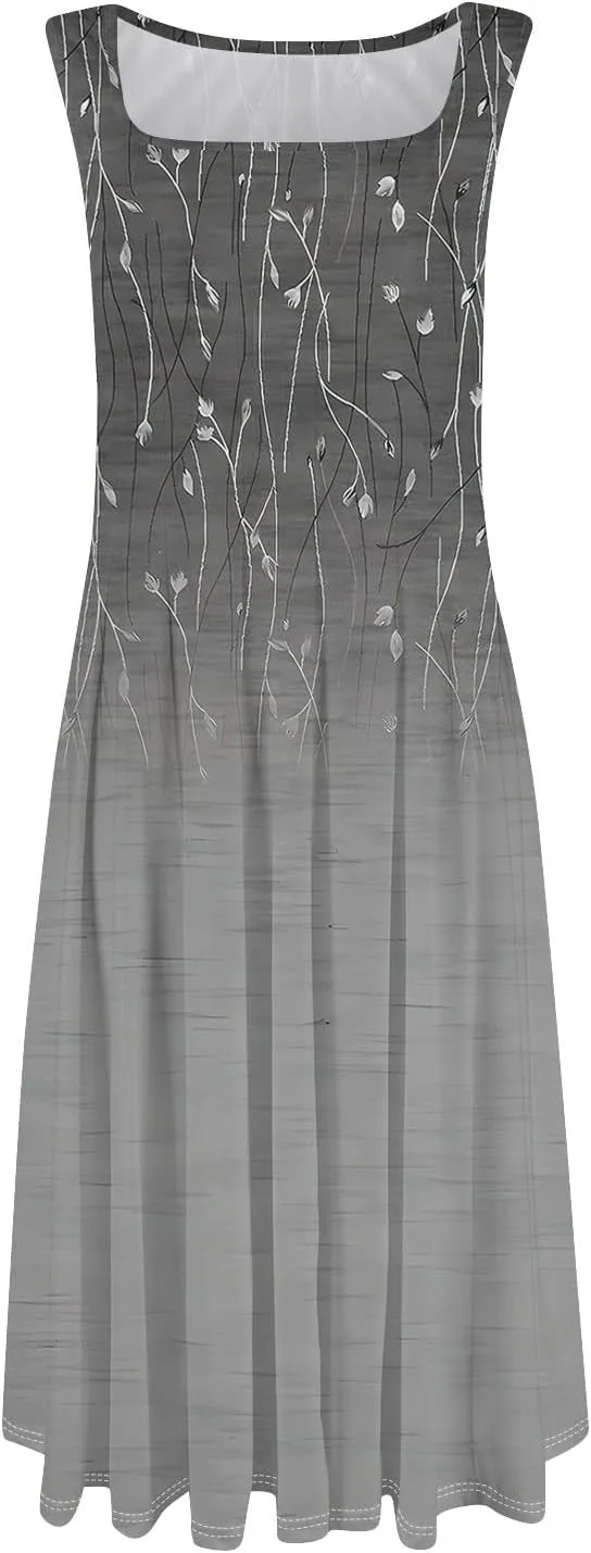 Sleeveless Tunic Sundress Womens Summer Party Print Comfort Dress for Women