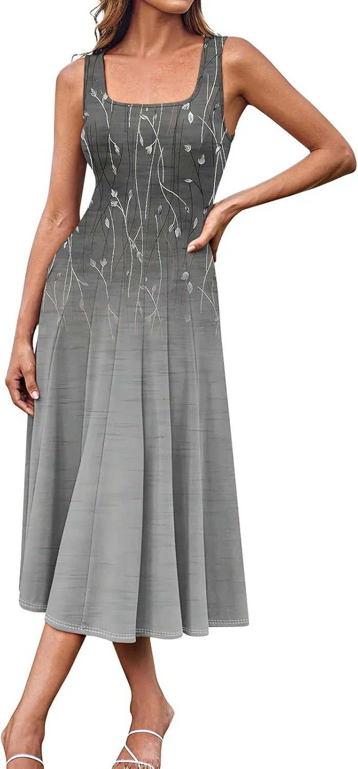 Sleeveless Tunic Sundress Womens Summer Party Print Comfort Dress for Women