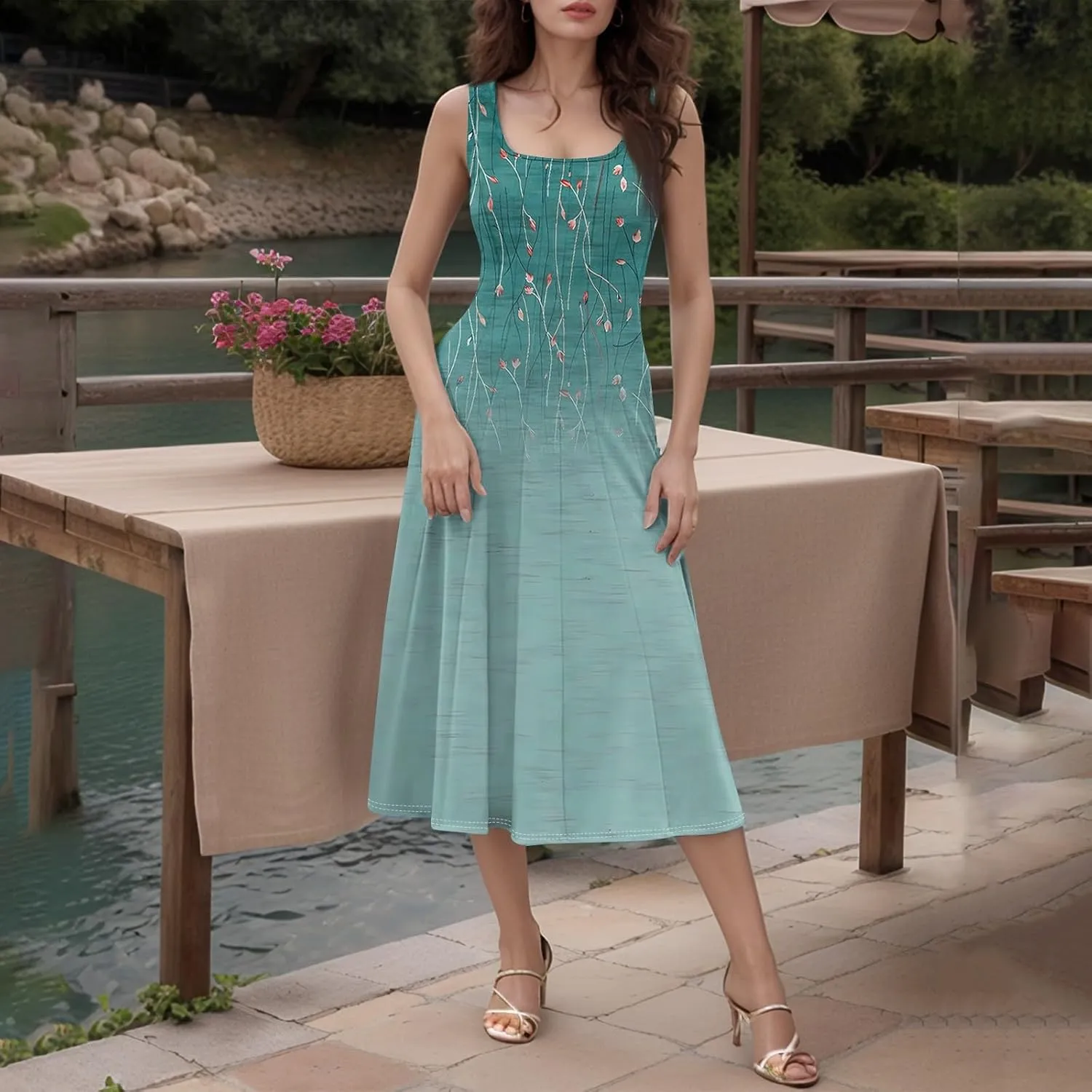 Sleeveless Tunic Sundress Womens Summer Party Print Comfort Dress for Women