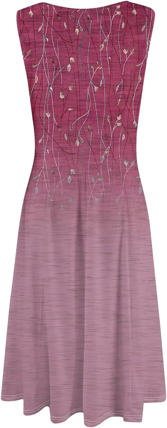 Sleeveless Tunic Sundress Womens Summer Party Print Comfort Dress for Women