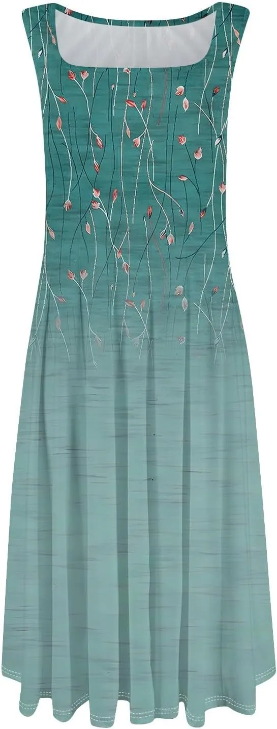 Sleeveless Tunic Sundress Womens Summer Party Print Comfort Dress for Women