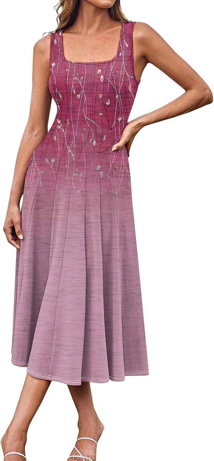Sleeveless Tunic Sundress Womens Summer Party Print Comfort Dress for Women