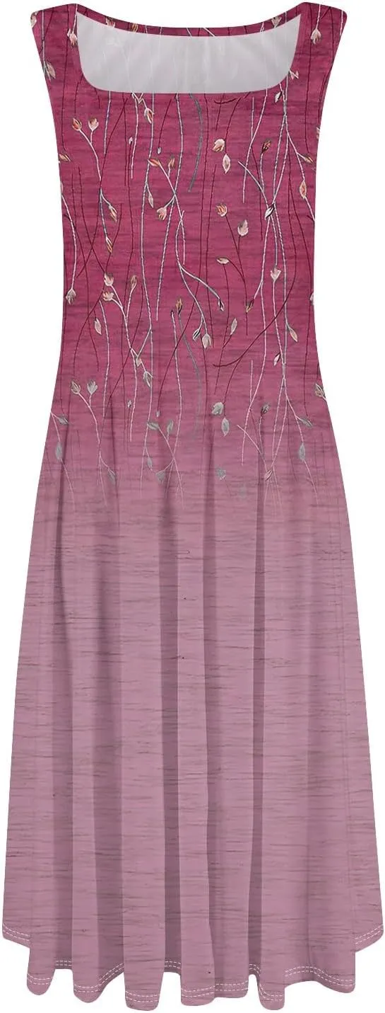 Sleeveless Tunic Sundress Womens Summer Party Print Comfort Dress for Women