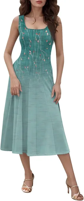 Sleeveless Tunic Sundress Womens Summer Party Print Comfort Dress for Women