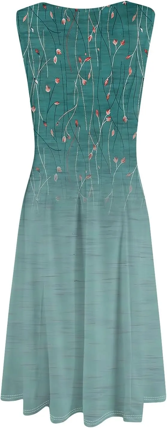 Sleeveless Tunic Sundress Womens Summer Party Print Comfort Dress for Women