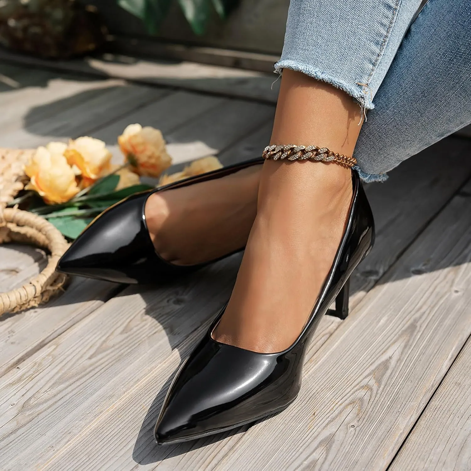Slip on Comfortable High Heels Closed Toe Heels Women's Stiletto Pointed Toe Dress Shoes Wedding Prom Bridal Work