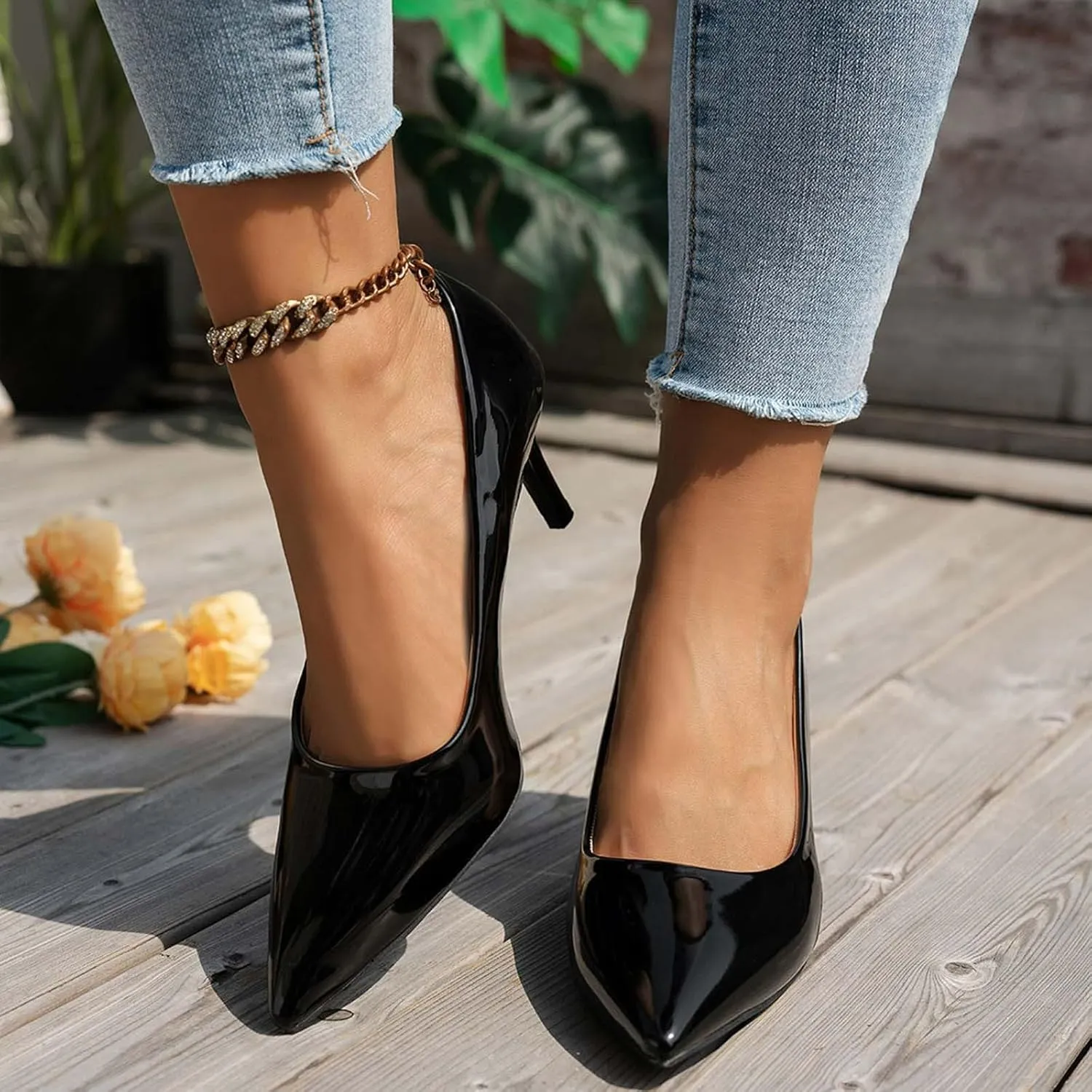Slip on Comfortable High Heels Closed Toe Heels Women's Stiletto Pointed Toe Dress Shoes Wedding Prom Bridal Work