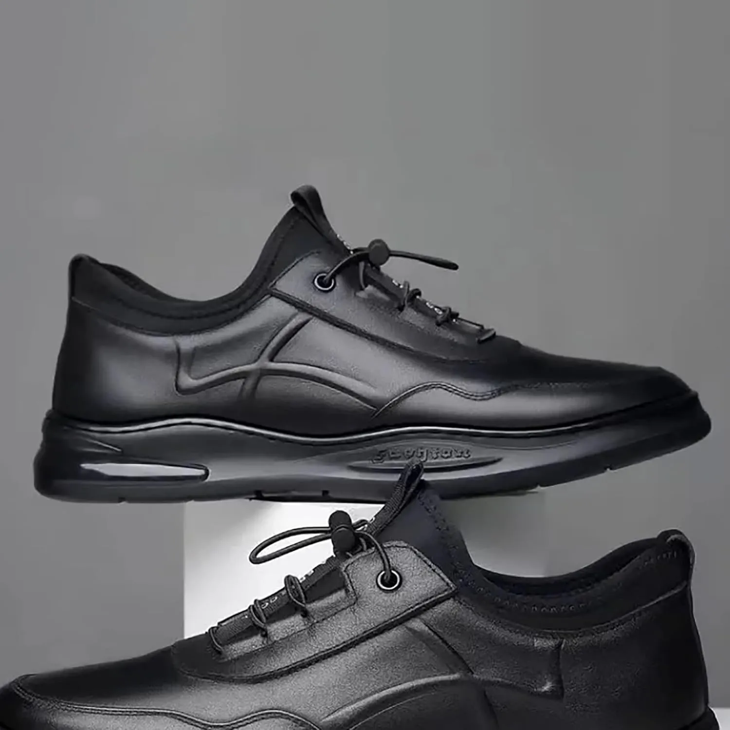 Slip on Walking Shoes Men Casual Dressy PU Leather Memory Foam Breathable Lightweight Fashion Sneakers Non Slip Travel Jogging Workout Tennis Shoes Wide Width